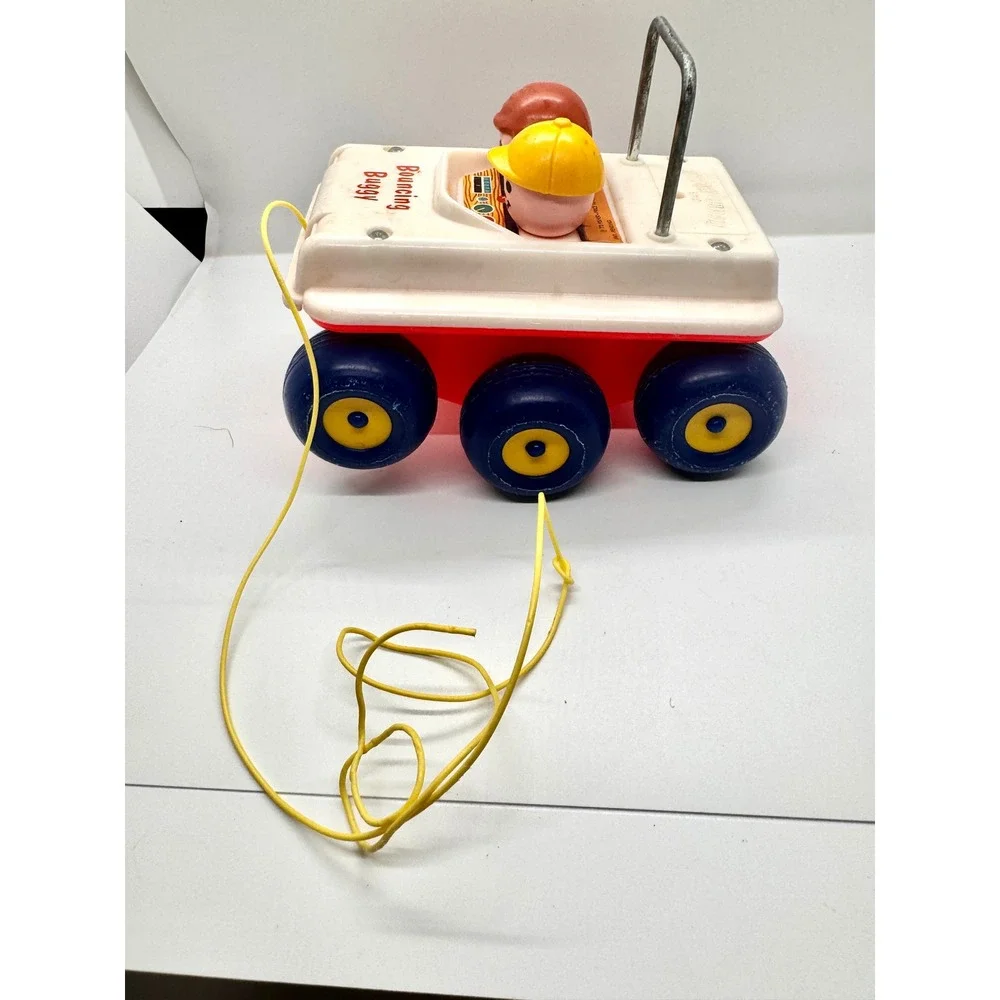 Vintage Fisher Price Bouncing‎ Buggy 122 Pull Toy Little People 1973 Retro 70s